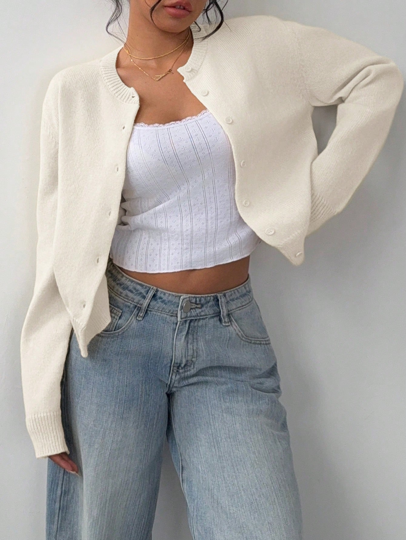 Chic Knit Cardigan Solid Short Pullover
