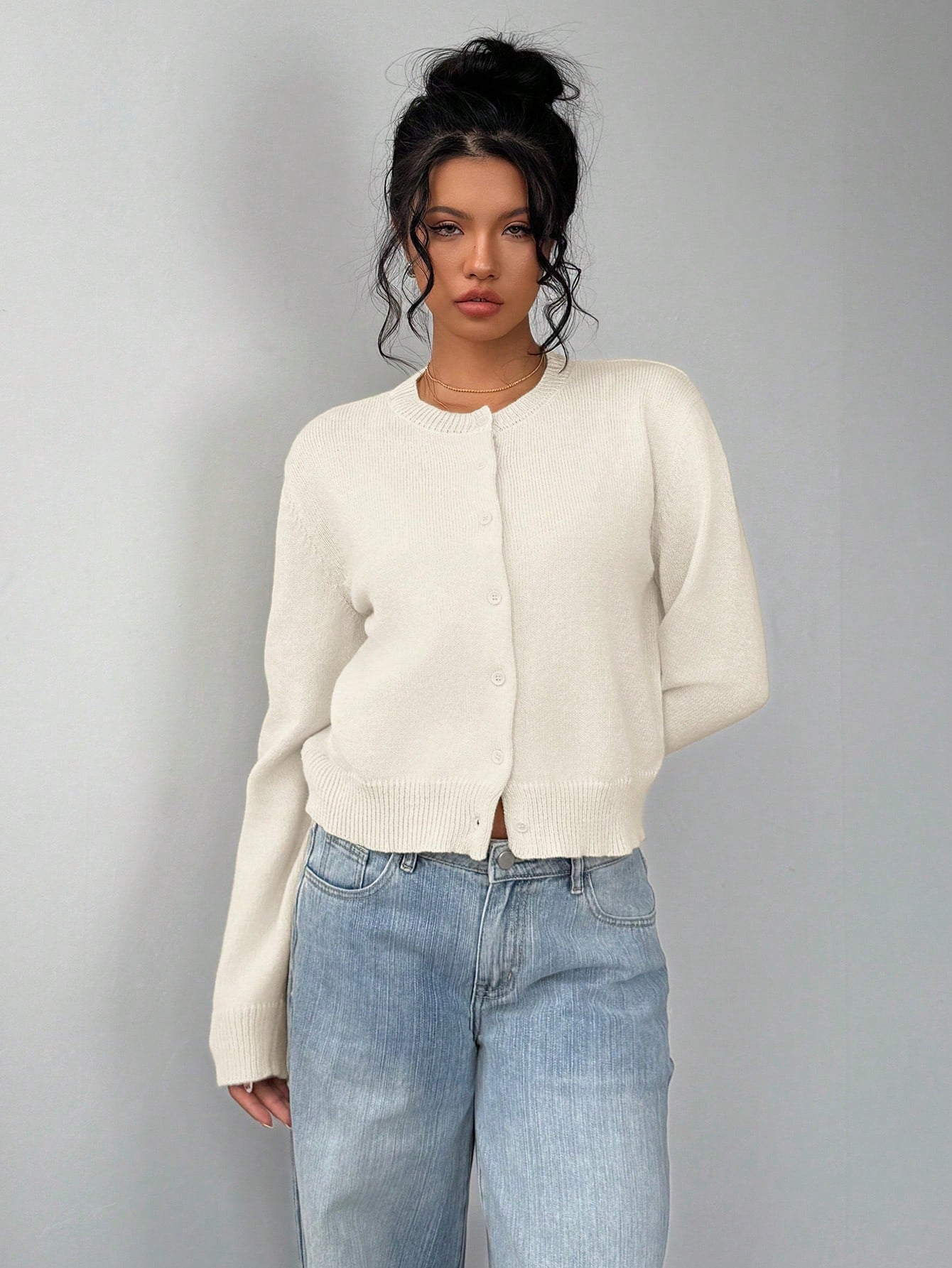 Chic Knit Cardigan Solid Short Pullover