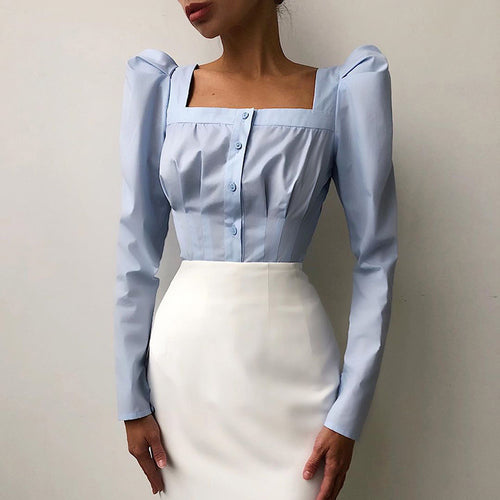 Elegant Square Neck Pleated Blouse