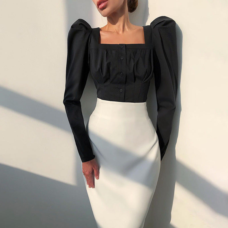Elegant Square Neck Pleated Blouse