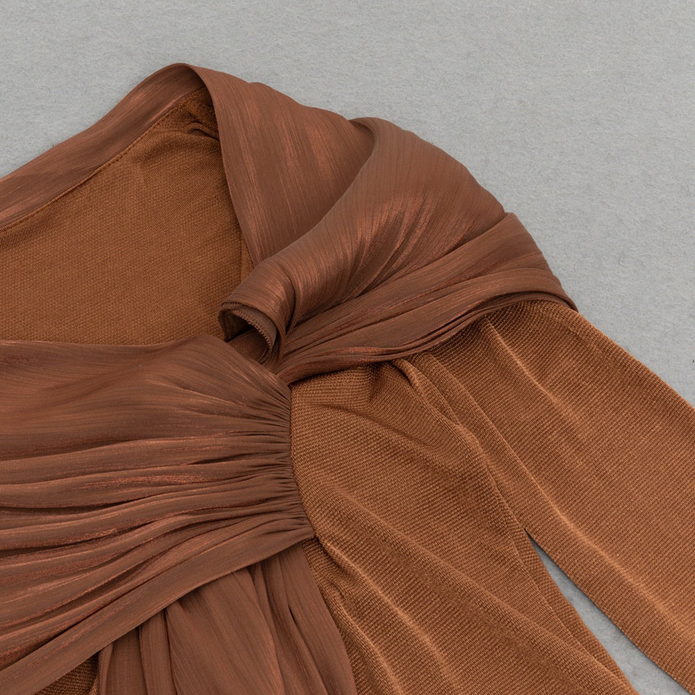 Round Neck Pleated Ribbon Dress