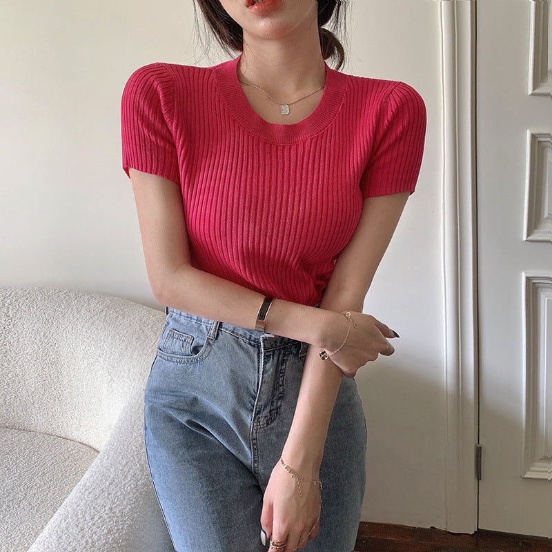 Women’s Fashion Short-Sleeved Knitted Top