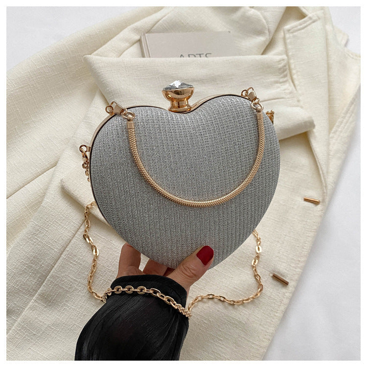 Shiny Handbag Heart Shape Metal Clutches