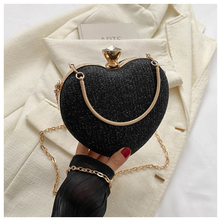 Shiny Handbag Heart Shape Metal Clutches