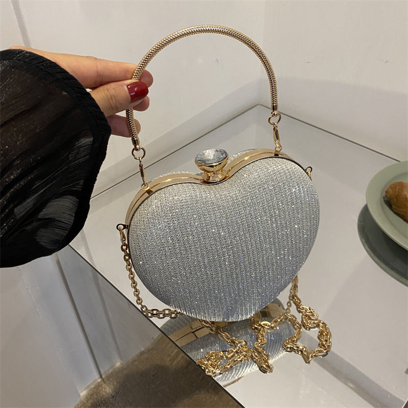 Shiny Handbag Heart Shape Metal Clutches
