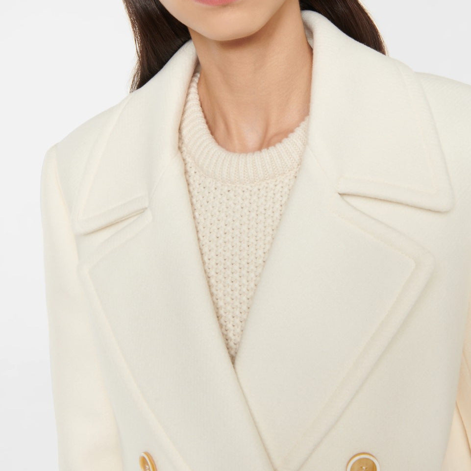 Women's Elegant White Double-Breasted Mid-Length Coat
