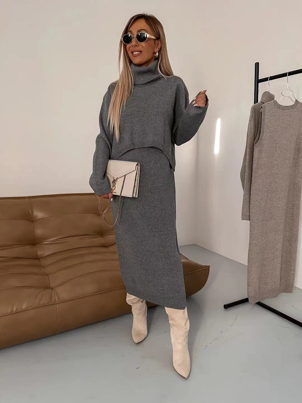 Turtleneck Pullover with Long Dress