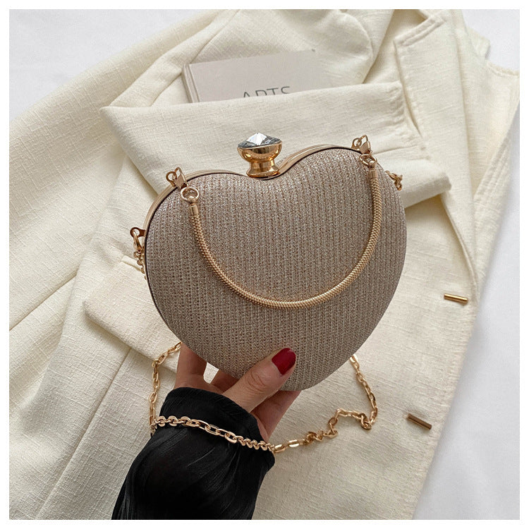 Shiny Handbag Heart Shape Metal Clutches