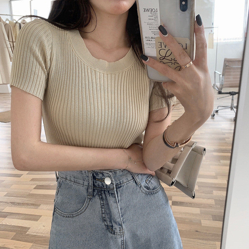 Women’s Fashion Short-Sleeved Knitted Top