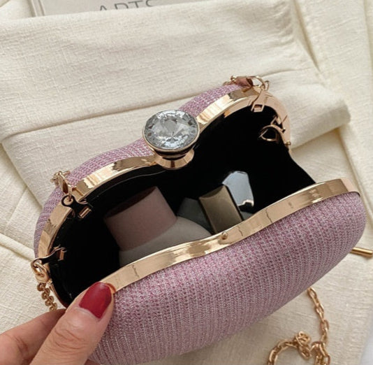 Shiny Handbag Heart Shape Metal Clutches