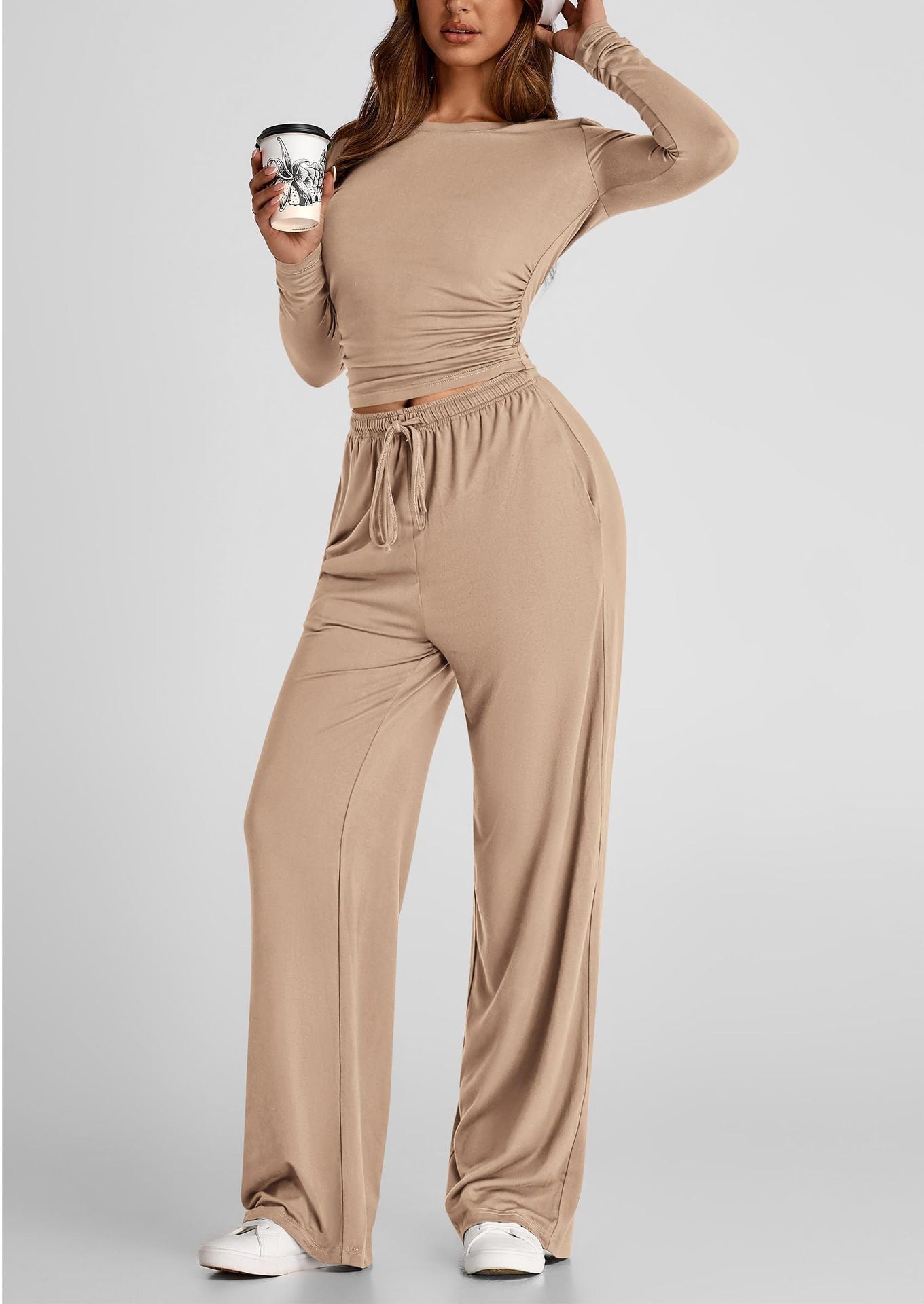 2 Piece Women’s Suit Long Sleeve & Wide Leg Pants