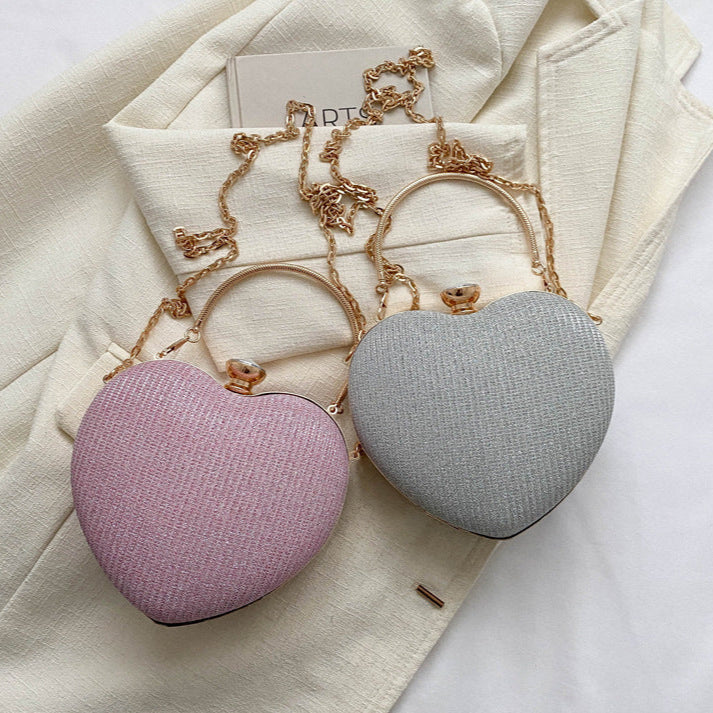 Shiny Handbag Heart Shape Metal Clutches