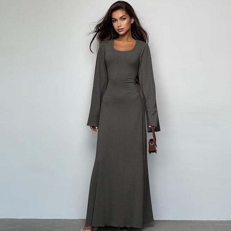 Women's U-neck lace-up back sleeve dress