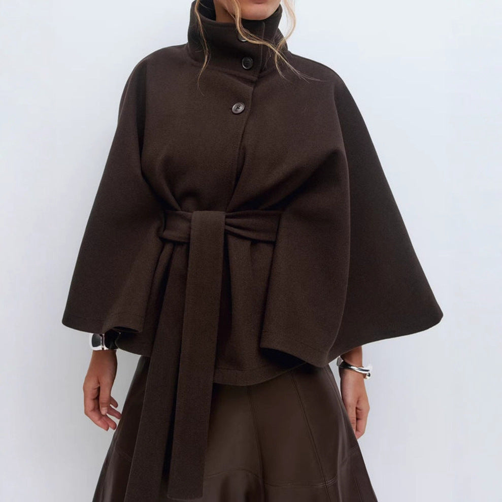High Neck Batwing Belted Trench Coat