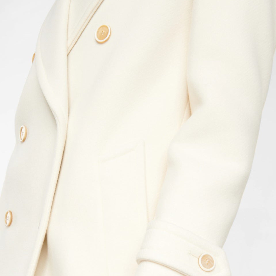 Women's Elegant White Double-Breasted Mid-Length Coat