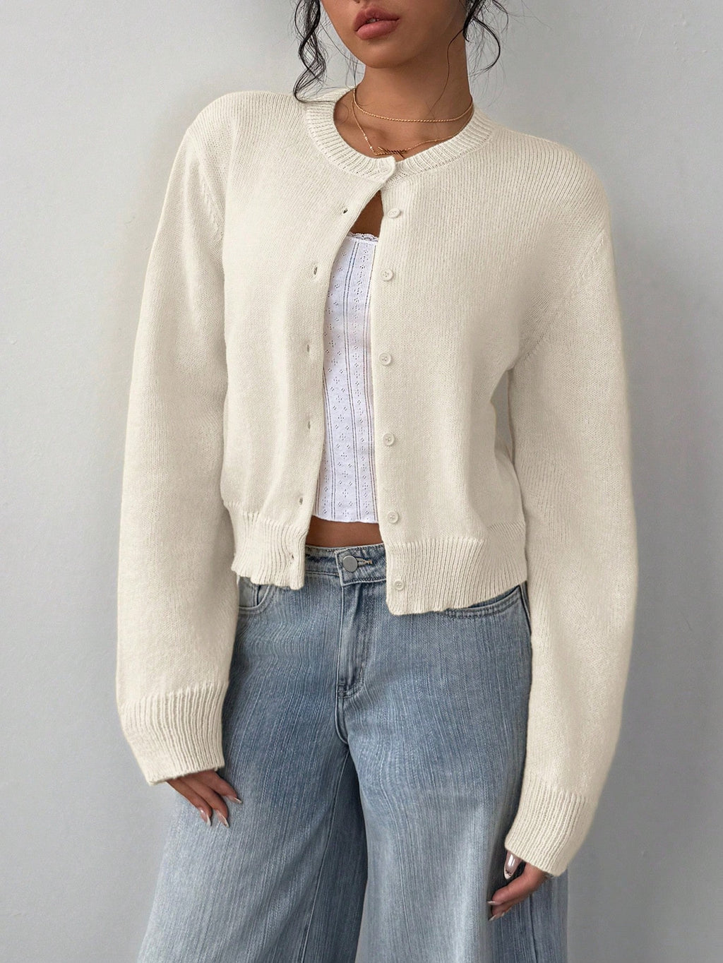 Chic Knit Cardigan Solid Short Pullover