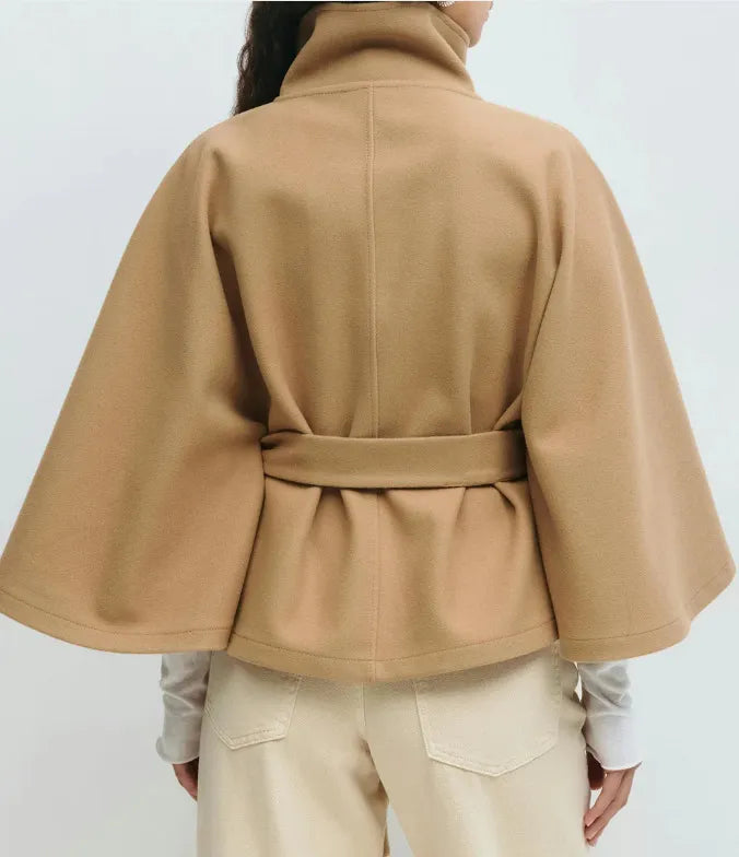 High Neck Batwing Belted Trench Coat