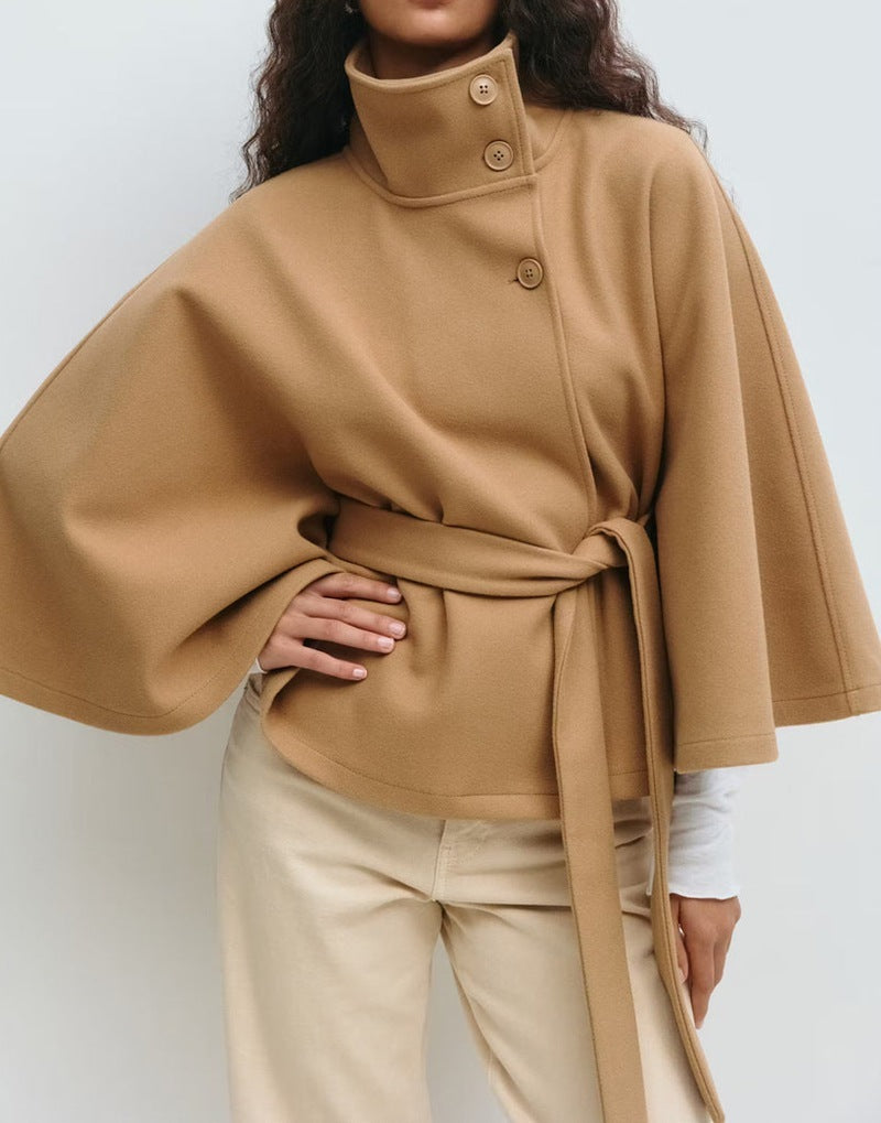 High Neck Batwing Belted Trench Coat