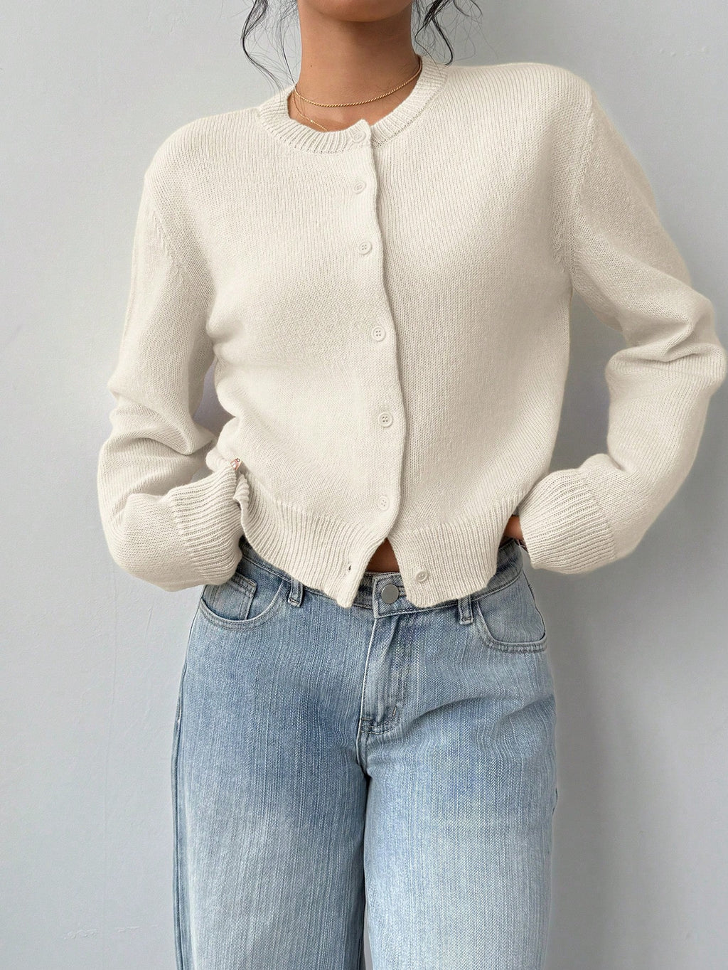 Chic Knit Cardigan Solid Short Pullover