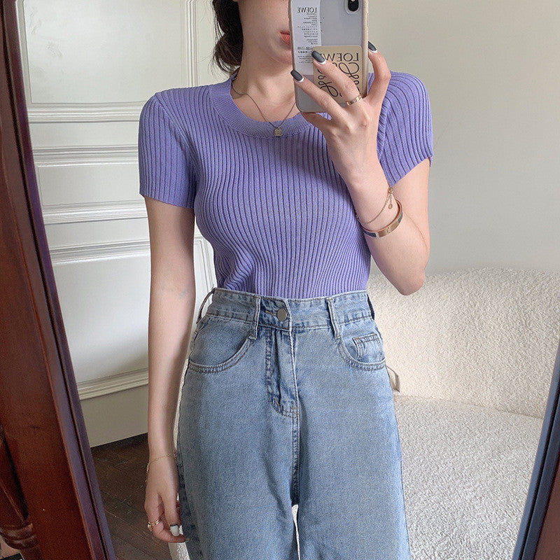 Women’s Fashion Short-Sleeved Knitted Top