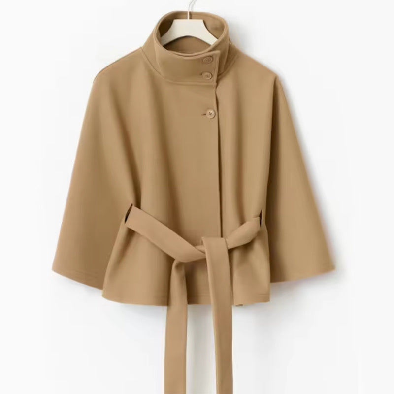 High Neck Batwing Belted Trench Coat