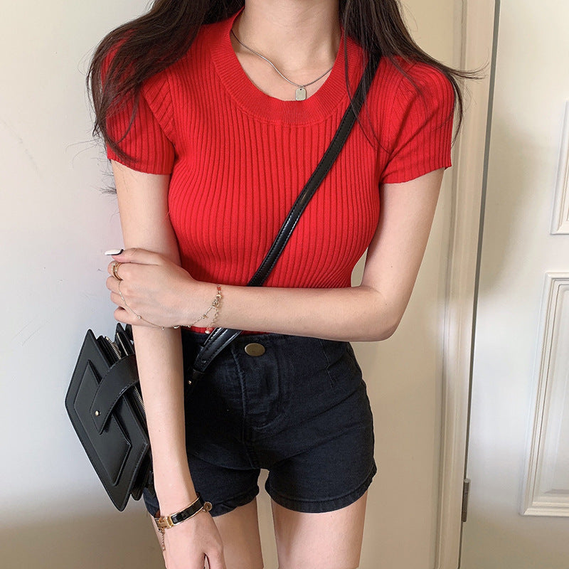 Women’s Fashion Short-Sleeved Knitted Top