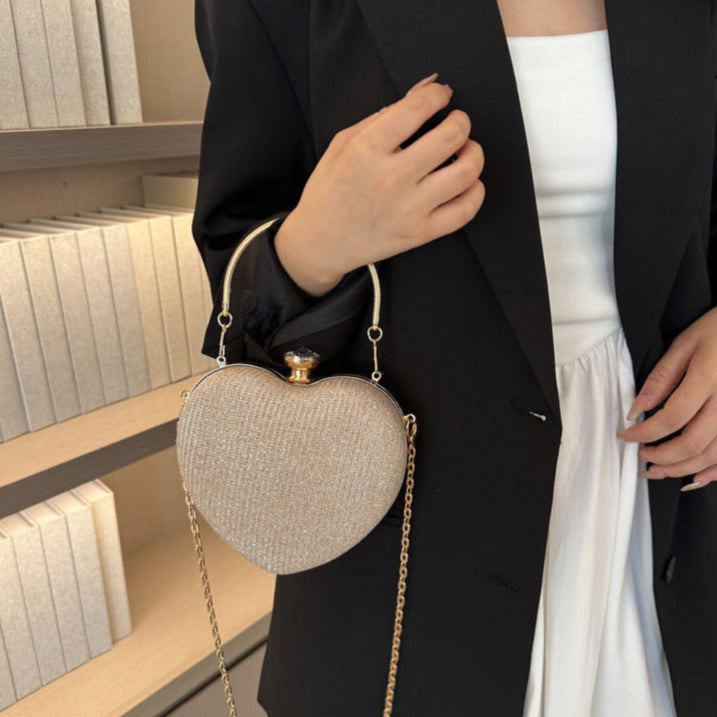 Shiny Handbag Heart Shape Metal Clutches