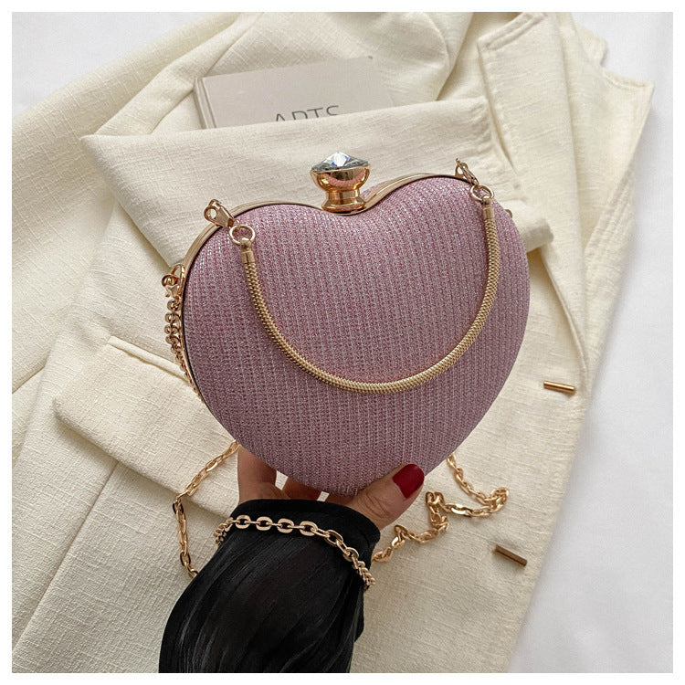 Shiny Handbag Heart Shape Metal Clutches