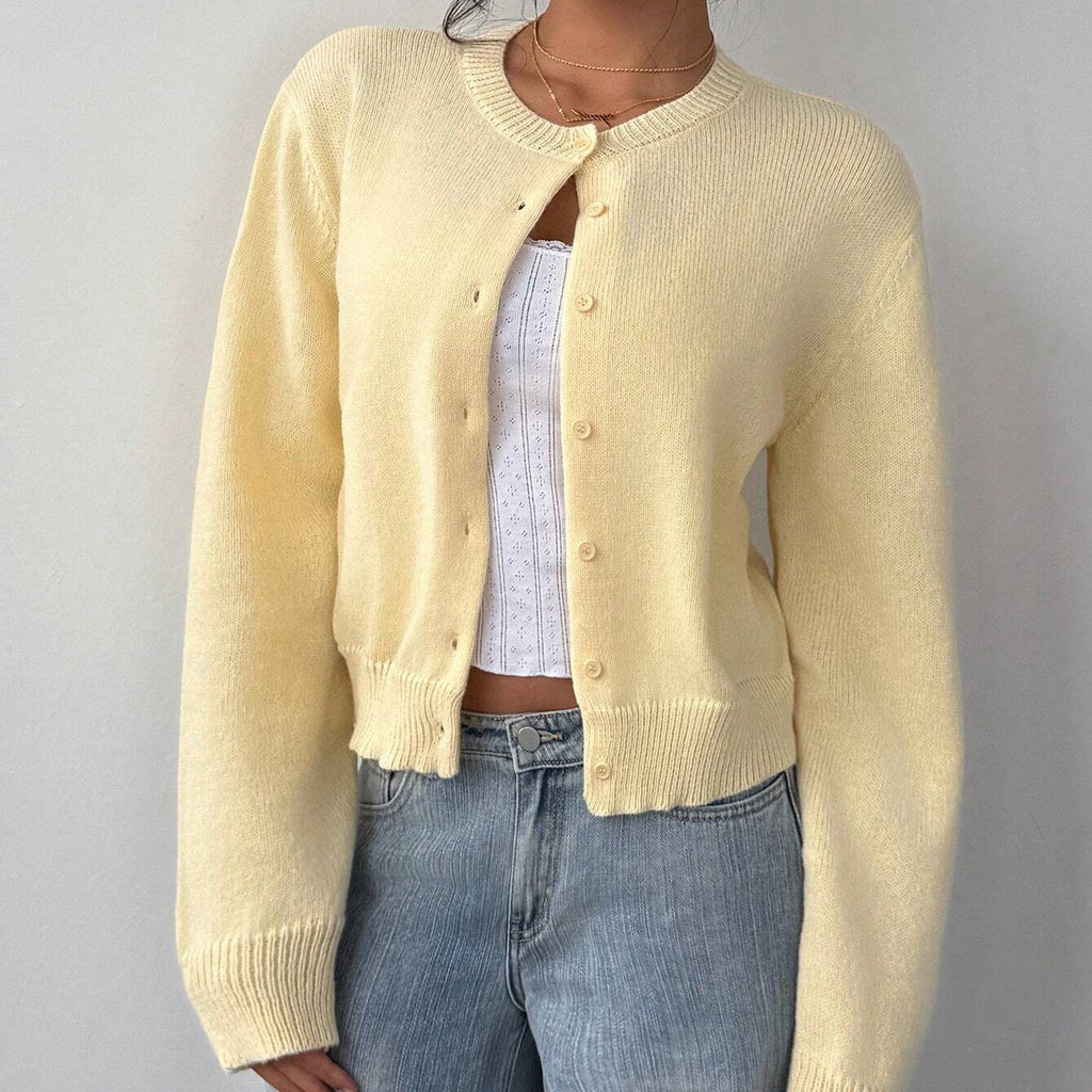 Chic Knit Cardigan Solid Short Pullover