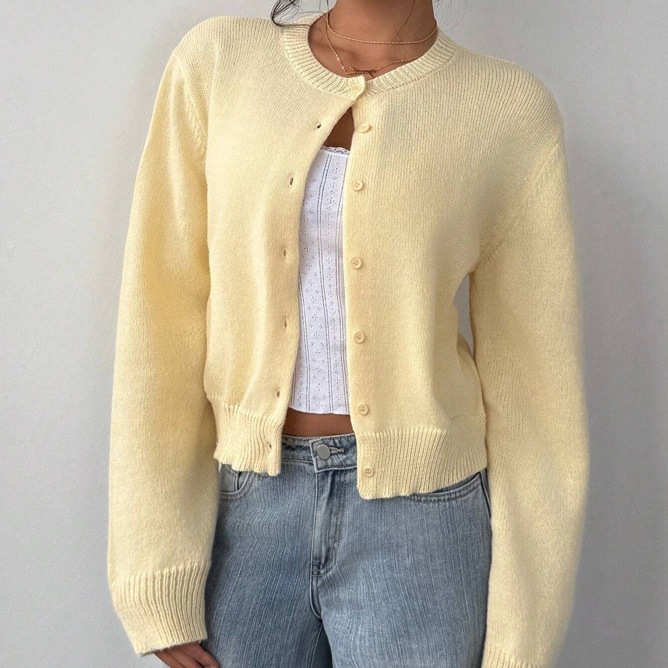 Chic Knit Cardigan Solid Short Pullover