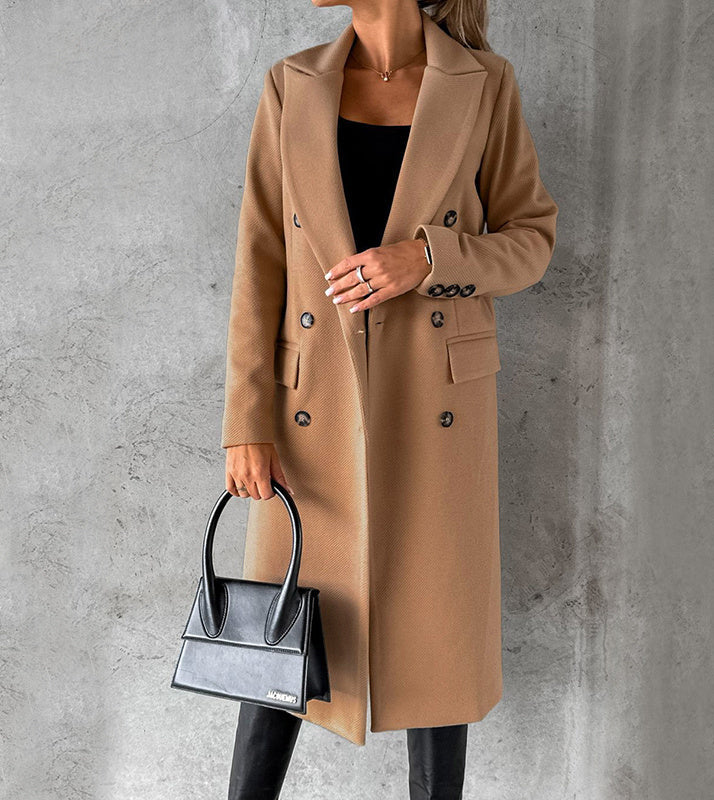 Double-Breasted Lapel Slim Long Coat