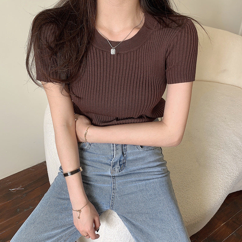 Women’s Fashion Short-Sleeved Knitted Top
