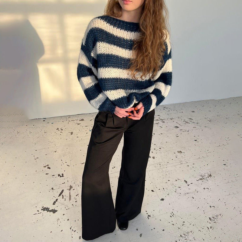 Loose Striped Knit Pullover Sweater